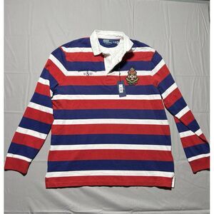 Polo Ralph Lauren Rugby Shirt Men's XL Striped Embroidered Patchwork Long Sleeve